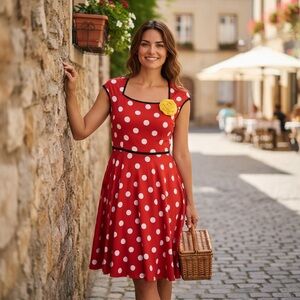 Disney Parks Minnie Mouse Dress Shop Sz S Red Polka Dot